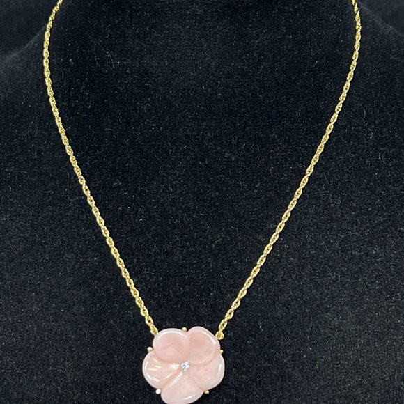 Unbranded Jewelry - Gold Tone Rope Chain 15" Necklace With Pink Flower (4299)